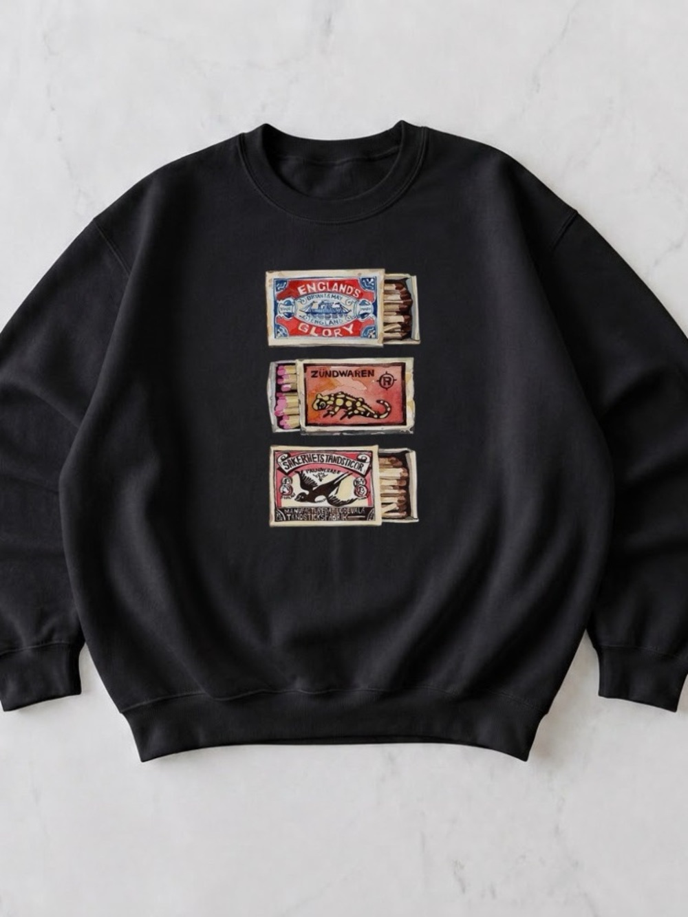Vintage European Matchbox Labels Retro Graphic Sweatshirt